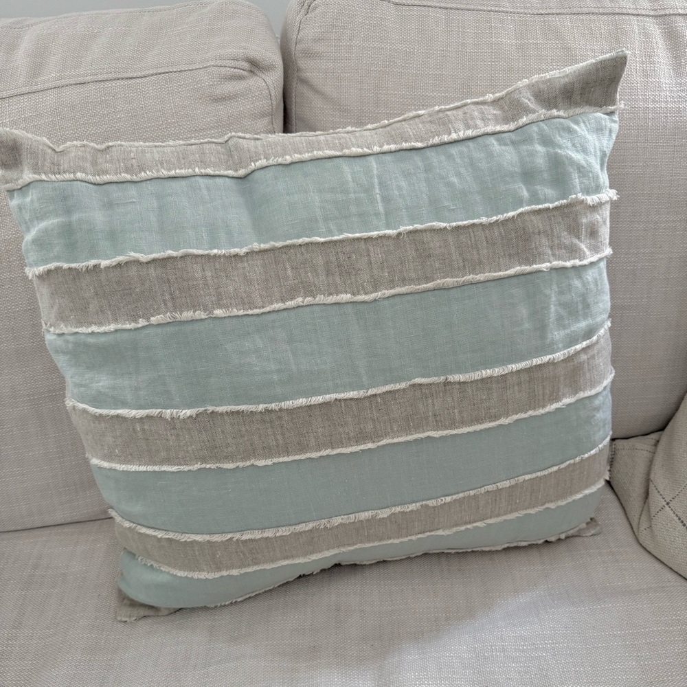 Seafoam and Tan Linen Accent Pillow